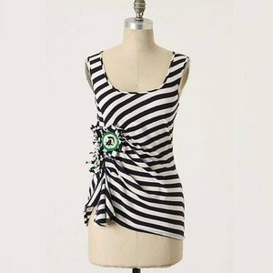 Anthro Navy & cream stripe floral fabric tank top